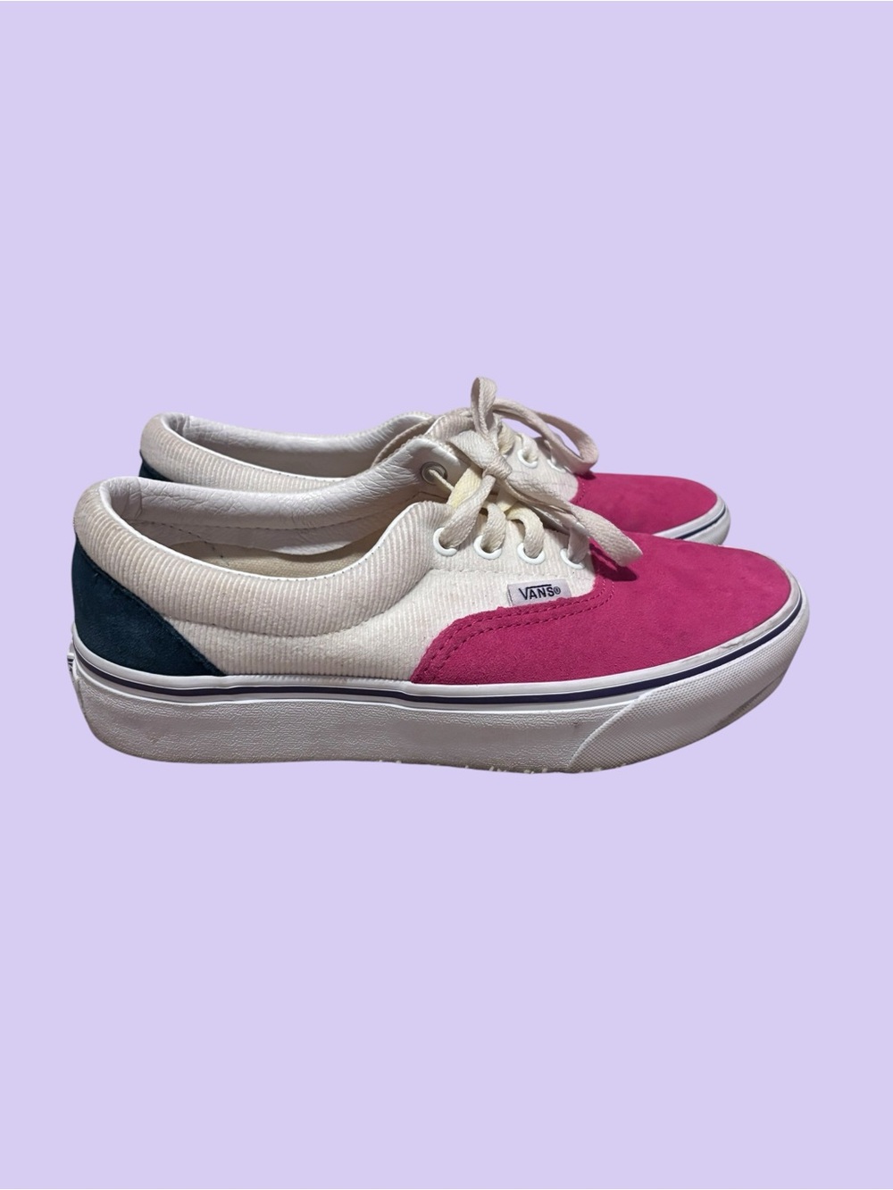 Vans Women's Platform Pink, White & Navy Low-Profile Canvas Sneakers